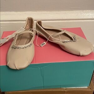 Zara Kids' Embellished Gems Ballet Flats Beige/Taupe/Cream, Size 12.5